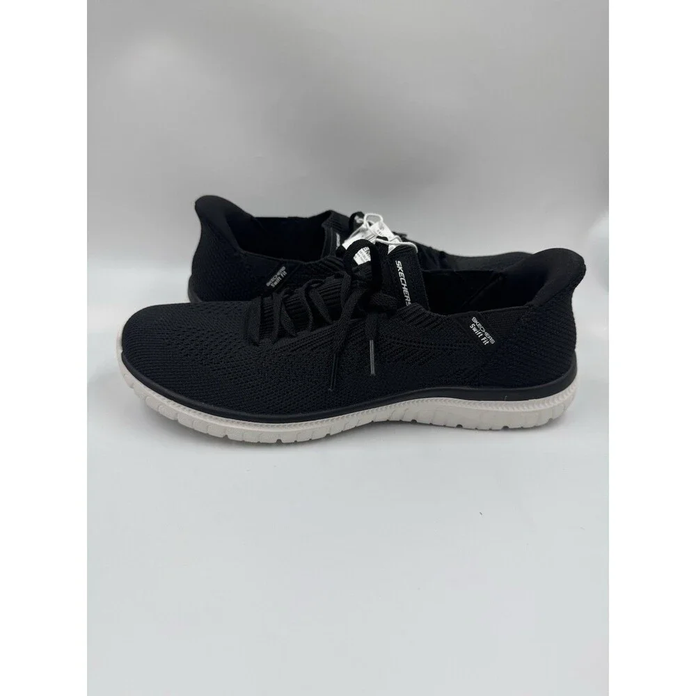 New Skechers Women Black Virtue Swift Fit Sneaker Hands Free Memory Foam 10
